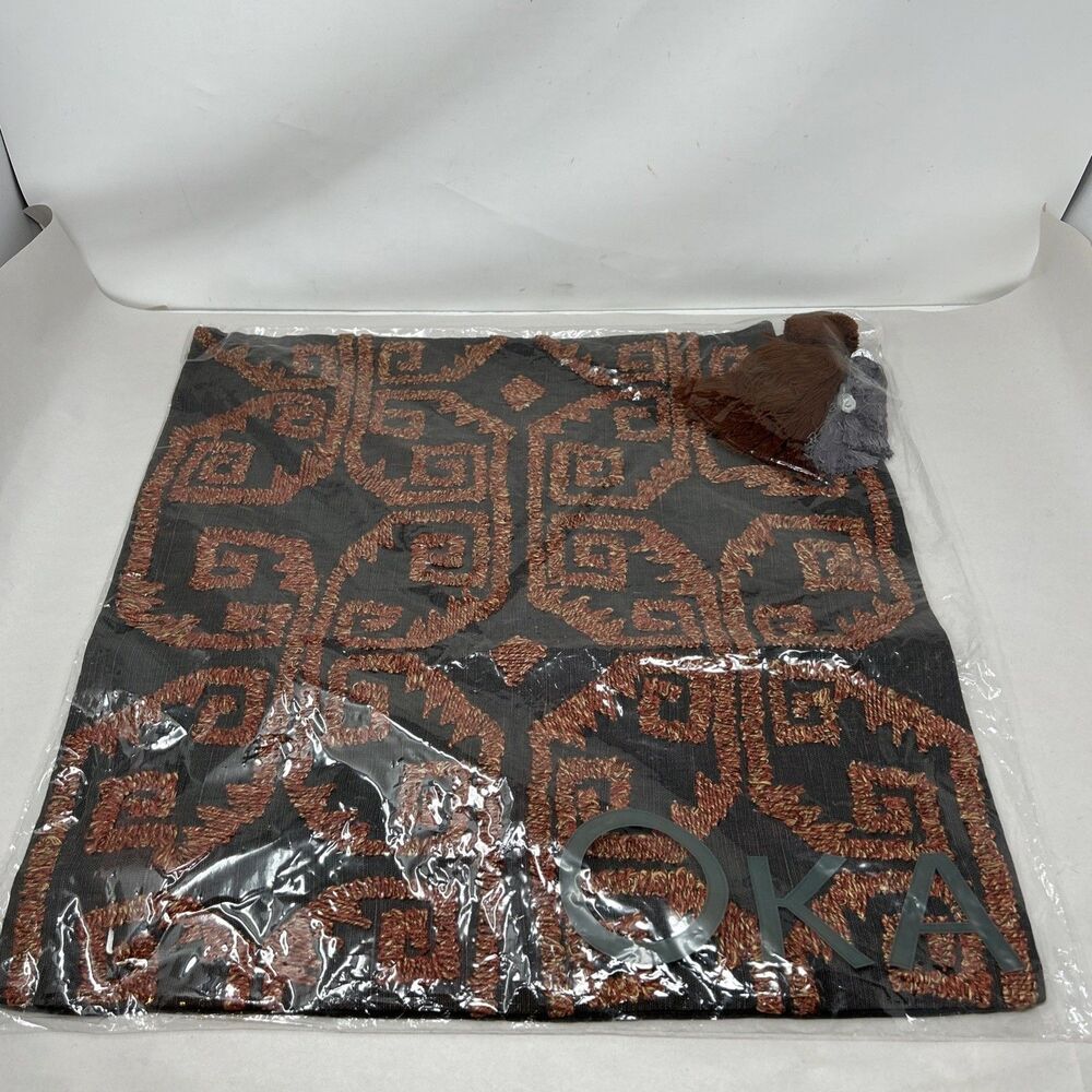 NEW OKA Greca Pillow Cover Terra Terracotta Greek Key Linen Cushion NWT 19.5"